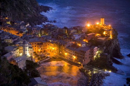 Picture of ITALY, VERNAZZA, CINQUE TERRA CITY LIT AT NIGHT