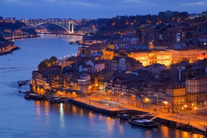 Picture of PORTUGAL, PORTO VIEW OF CITY AND HARBOR AT NIGHT