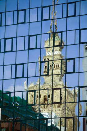 Picture of POLAND, WARSAW BUILDING REFLECTS IN NEW BUILDING