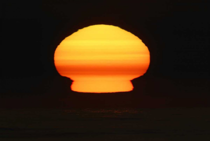Picture of CA, LA JOLLA SUN AT SUNSET DISTORTS SHAPE