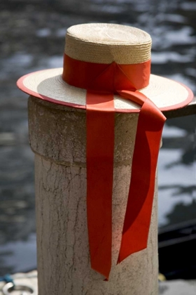 Picture of ITALY, VENICE COLORFUL GONDOLIERS HAT ON PILING