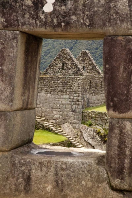 Picture of PERU, MACHU PICCHUHOUSE FRAMED BY A STONE WINDOW