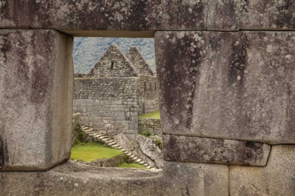 Picture of PERU, MACHU PICCHUHOUSE FRAMED BY A STONE WINDOW