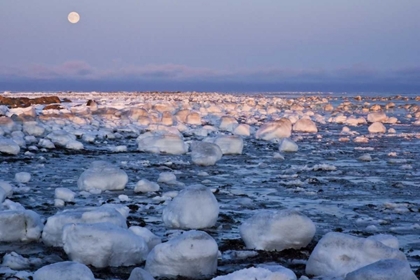 Picture of CANADA, HUDSON BAY SUNSET AND FULL MOON RISING