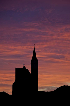 Picture of NAMIBIA, LUDERITZ CHURCH SILHOUETTED BY SUNRISE