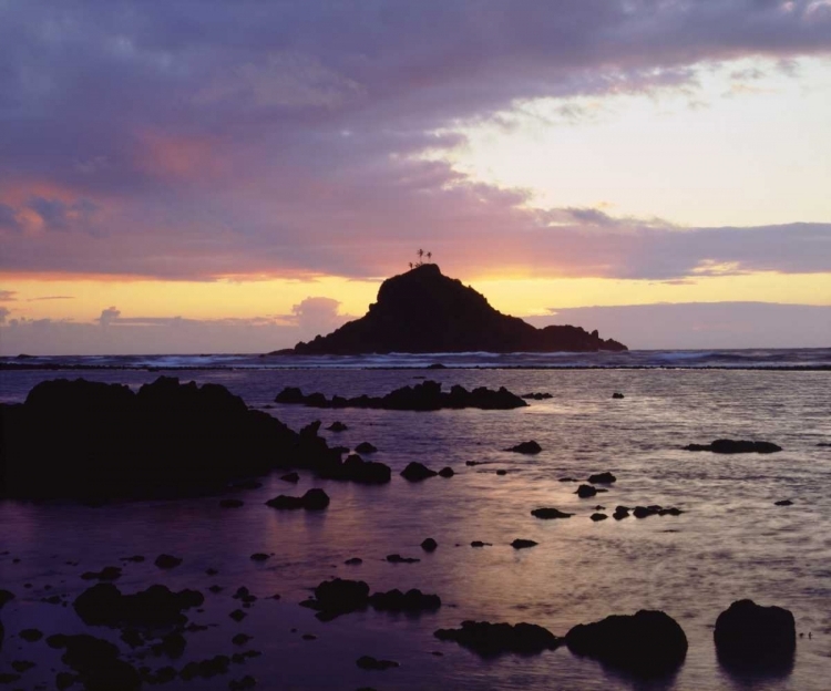 Picture of HAWAII, MAUI SUNRISE OVER THREE PALM TREE ISLAND