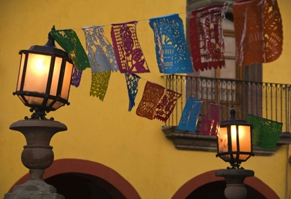 Picture of MEXICO LANTERN WITH STRING OF FLAGS ON THEM