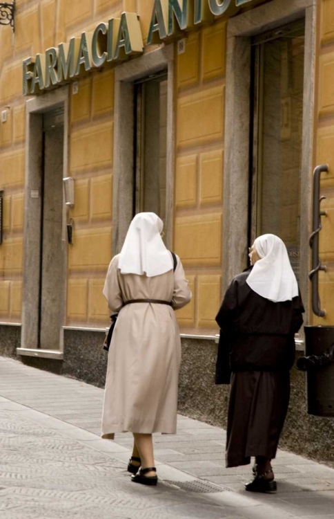 Picture of ITALY, CAMOGLI NUNS WALK ALONG THE VIA REPUBLICA