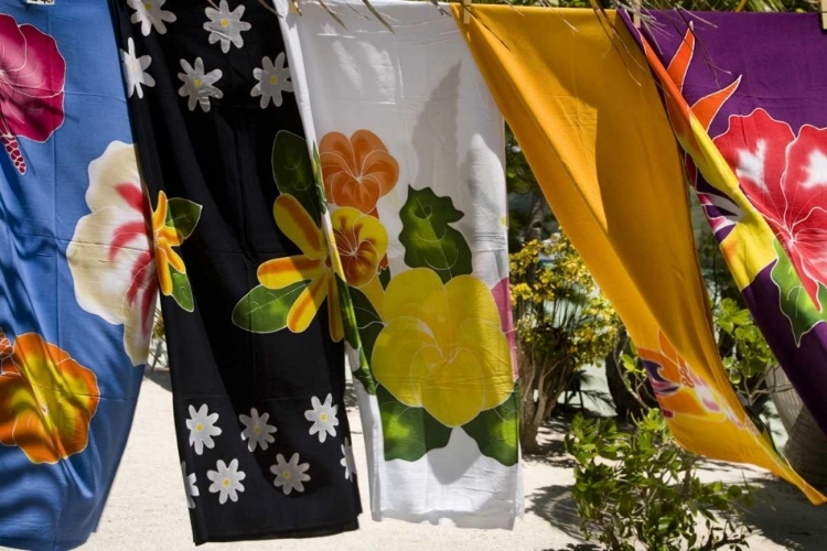 Picture of FRENCH POLYNESIA,TAHAA PAREOS BLOWS IN THE WIND