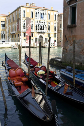 Picture of ITALY, VENICE TWO PARKED GONDOLAS IN GRAND CANAL