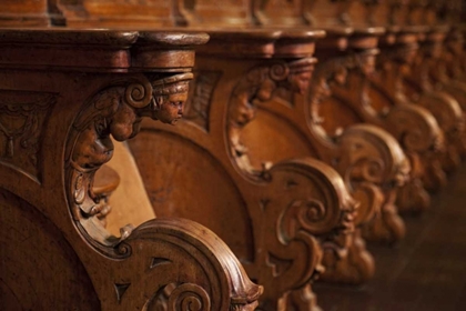 Picture of PERU, LIMA, DETAIL OF WOOD SEATS IN THE CATHEDRAL