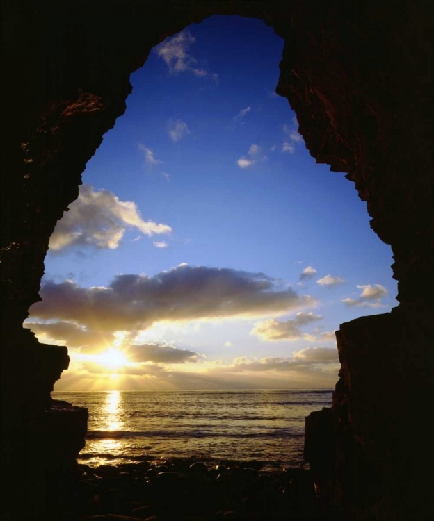 Picture of CA, SAN DIEGO,  SUNSET CLIFFS, SUNSET THRU A CAVE