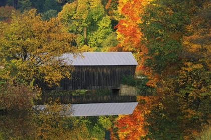 Picture of VERMONT COVERED BRIDGE AND AUTUMN REFLECTIONS