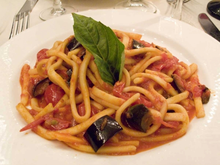 Picture of ITALY, POSITANO PLATE OF PASTA AND EGGPLANT