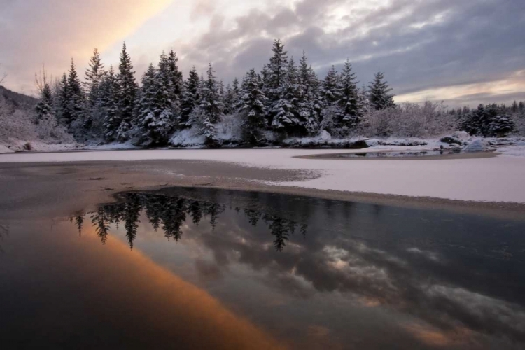 Picture of AK, MENDENHALL GLACIER SUNSET REFLECTION