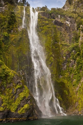 Picture of NEW ZEALAND WATERFALL INTO MILFORD SOUND