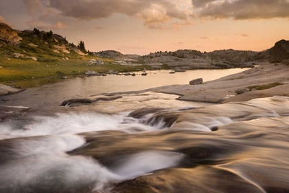 Picture of WY, BRIDGER NF SUNSET ON RAPIDS AND STREAM
