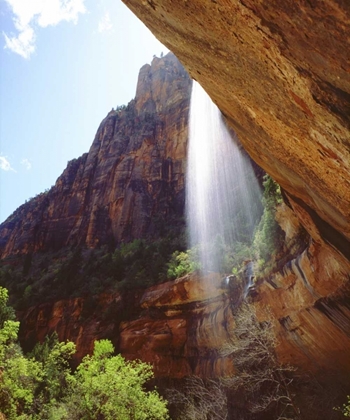 Picture of UT, ZION NP A WATERFALL DROPS FROM A CLIFF