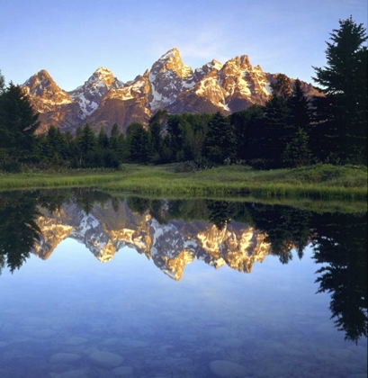 Picture of WY, GRAND TETONS REFLECT IN THE SNAKE RIVER
