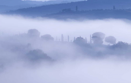 Picture of ITALY, TUSCANY, PIENZA MORNING FOG OVER TOWN