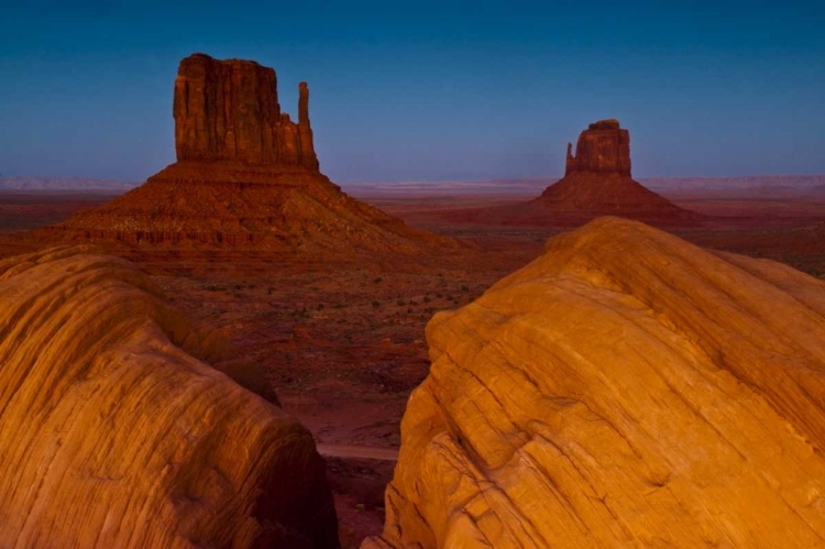 Picture of UT, SUNSET ON MITTEN BUTTES AT MONUMENT VALLEY