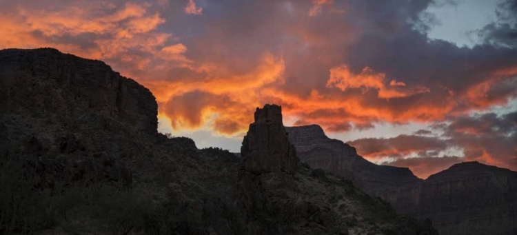 Picture of ARIZONA, GRAND CANYON NP SUNSET ON CANYON CLIFFS