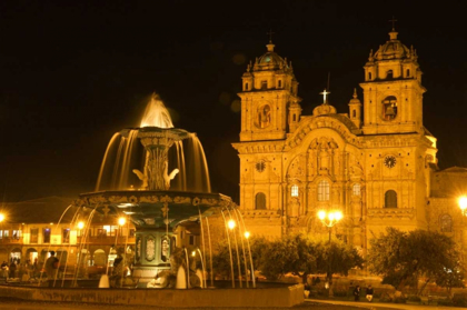 Picture of PERU, CUSCO, FOUNTAIN AND CATHEDRAL OF CUSCO