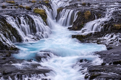 Picture of ICELAND, BRUARFOSS WATERFALLS FLOW INTO RIVER