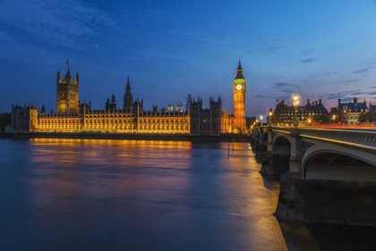 Picture of ENGLAND, LONDON PARLIAMENT AND BRIDGE AT DUSK