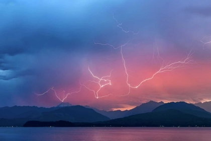Picture of WA, SEABECK LIGHTNING OVER HOOD CANAL