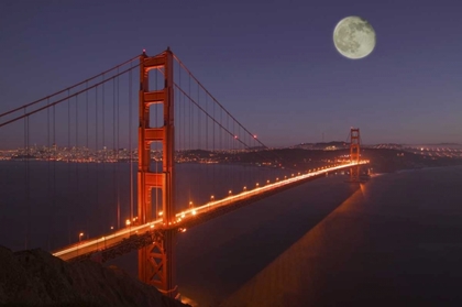 Picture of CA, MARIN MOONRISE ABOVE THE GOLDEN GATE BRIDGE