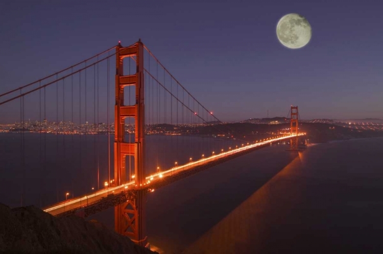 Picture of CA, MARIN MOONRISE ABOVE THE GOLDEN GATE BRIDGE