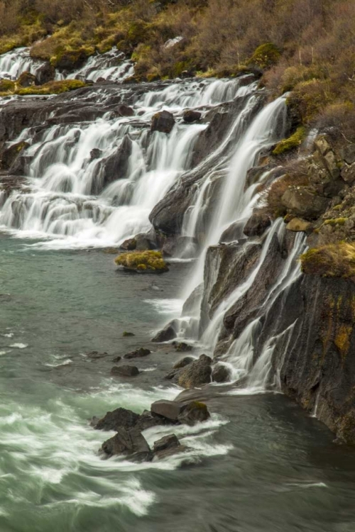 Picture of ICELAND, HRAUNFOSSAR WATERFALL OVER ROCKS