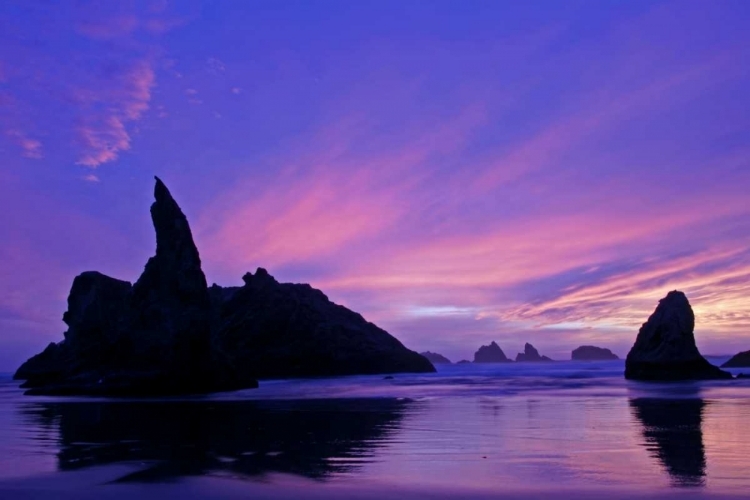 Picture of OR, BANDON BEACH SILHOUETTE OF SEA STACKS