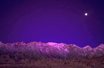 Picture of CA, ALABAMA HILLS MOON OVER THE EASTERN SIERRAS