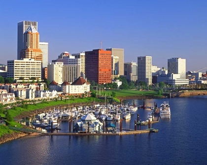 Picture of OR, PORTLAND DOWNTOWN SKYLINE AND MARINA