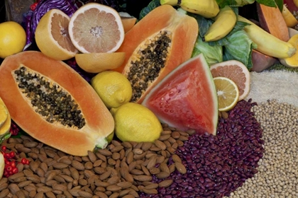 Picture of MEXICO, TECATE DISPLAY OF FRUIT, NUTS AND GRAINS
