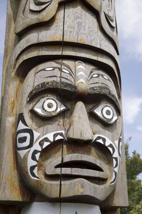 Picture of WA, ORCAS ISLAND, EASTSOUND FACE ON A TOTEM POLE