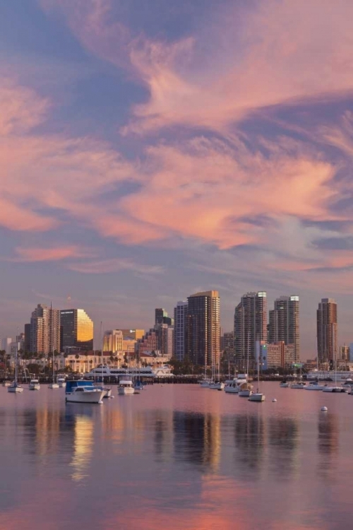 Picture of CA, SAN DIEGO SUNSET VIEW OF MARINA AND DOWNTOWN