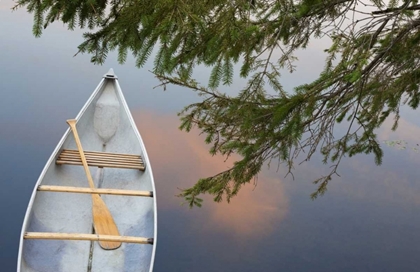 Picture of CANADA, QUEBEC, EASTMAN CANOE ON LAKE AT SUNSET