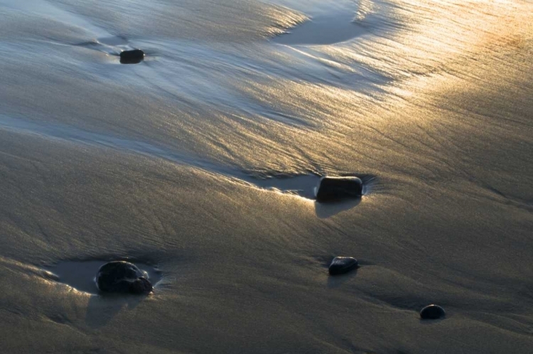 Picture of OR, BEACH SAND AND ROCKS AT SUNSET ON SHORELINE