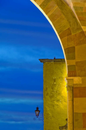 Picture of MEXICO, EVENING SKY AND LIGHT ON CHURCH ARCHWAY