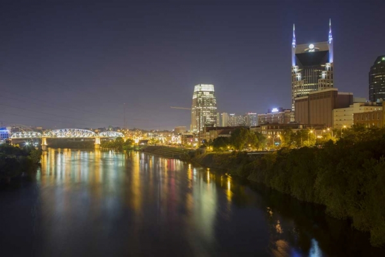 Picture of TN, NASHVILLE CITY LIGHTS REFLECTED IN THE RIVER