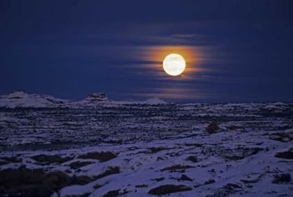 Picture of UT, ARCHES NP FULL MOON RISING OVER SNOWY SCENIC