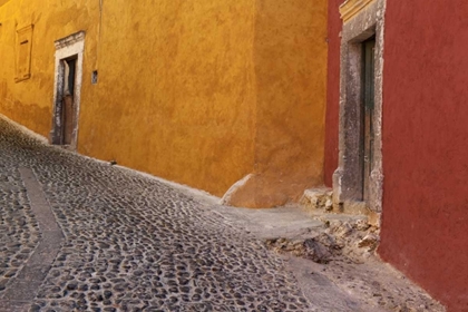 Picture of MEXICO PAINTED BUILDINGS ON COBBLESTONE STREET