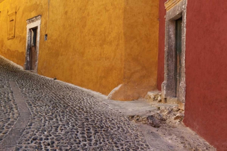 Picture of MEXICO PAINTED BUILDINGS ON COBBLESTONE STREET