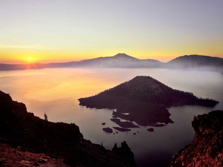 Picture of OR, CRATER LAKE NP SUNRISE OVER CRATER LAKE
