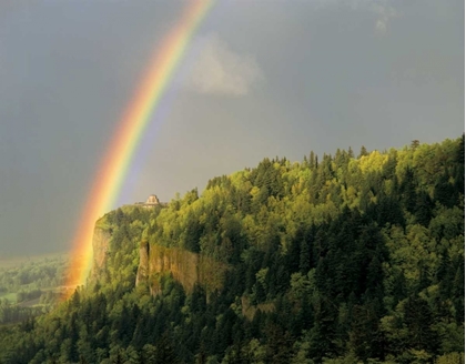 Picture of OR, COLUMBIA GORGE, RAINBOW OVER VISTA HOUSE
