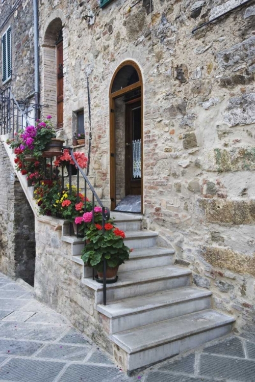 Picture of ITALY, PETROIO FLOWERS LINE A STAIRWAY