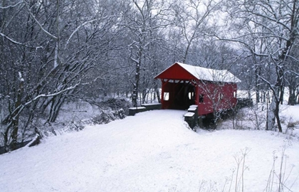 Picture of PA, MARIANA CO, HUGHES COVERED BRIDGE IN WINTER